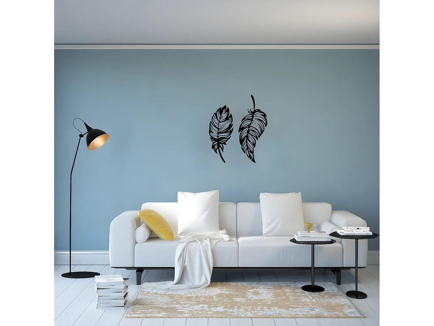 Décoration en Métal Plume 1, Noir, 60x1,5x70 cm, EPIKASA