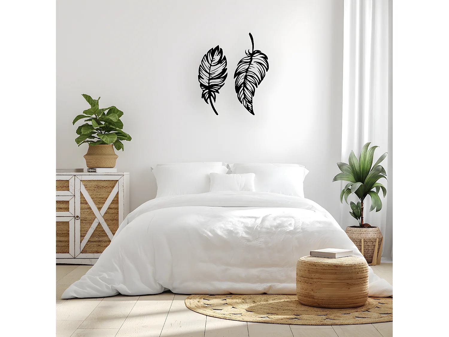 Décoration en Métal Plume 1, Noir, 60x1,5x70 cm, EPIKASA