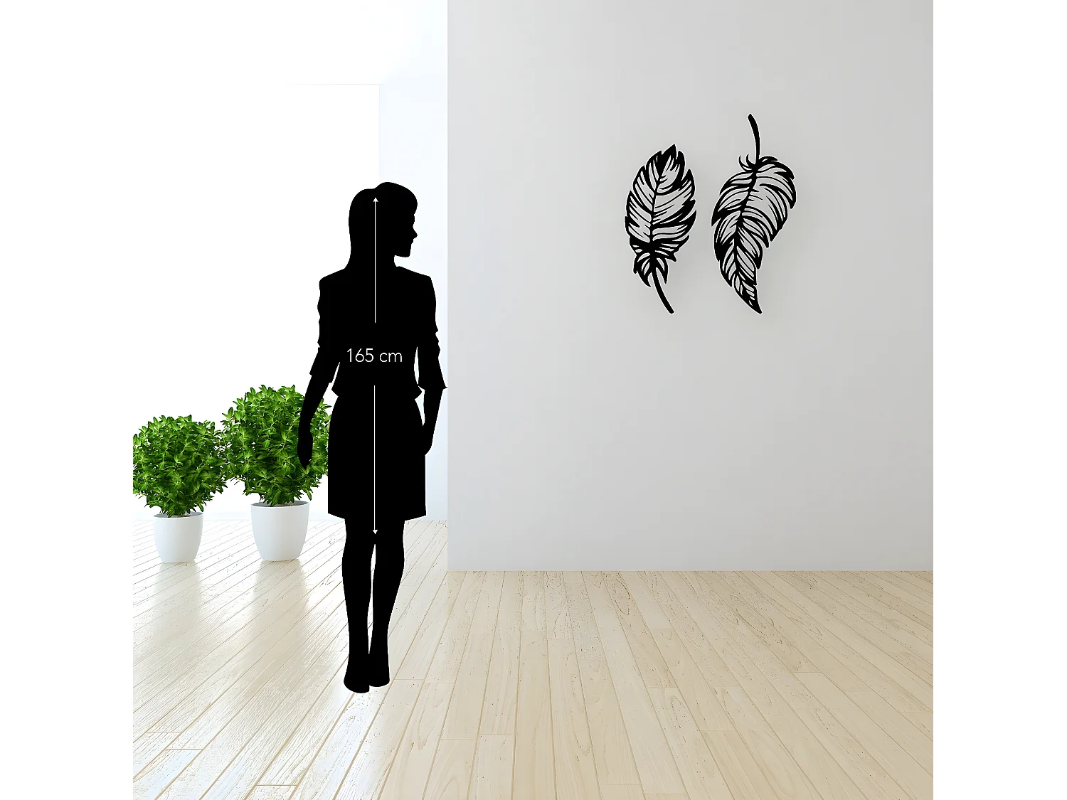 Décoration en Métal Plume 1, Noir, 60x1,5x70 cm, EPIKASA