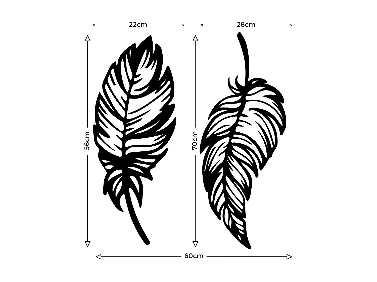 Décoration en Métal Plume 1, Noir, 60x1,5x70 cm, EPIKASA