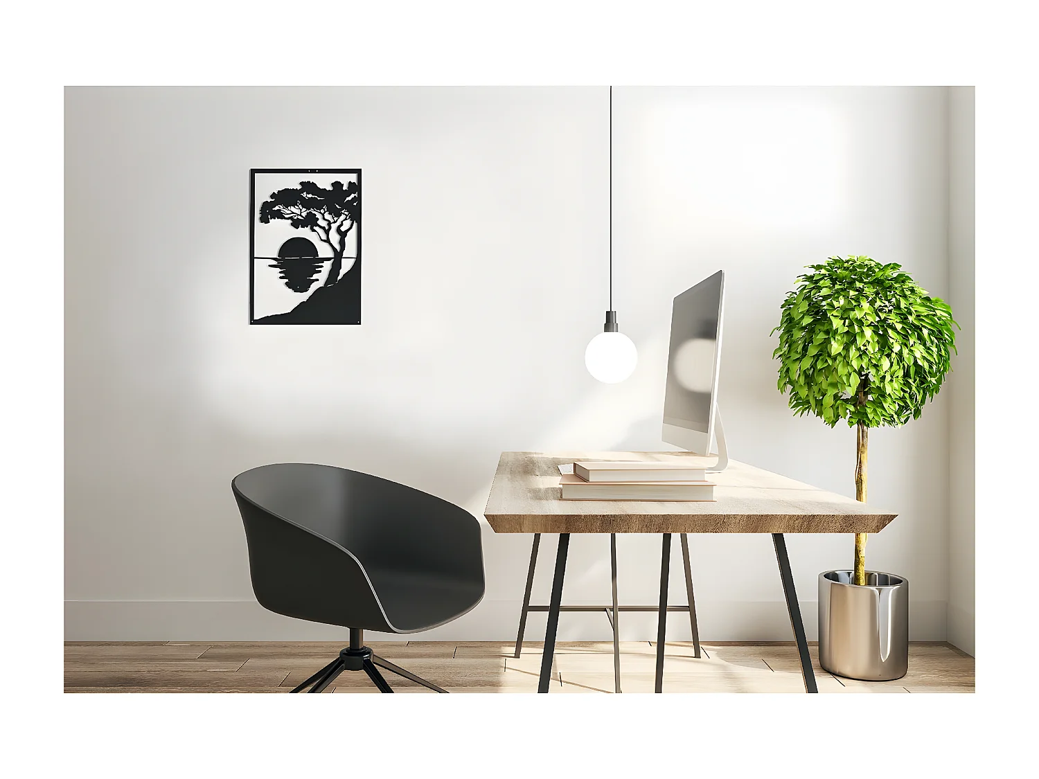 Dekoracja Metalowa Zachód słońca, Czarny, 35x1,5x50 cm, EPIKASA