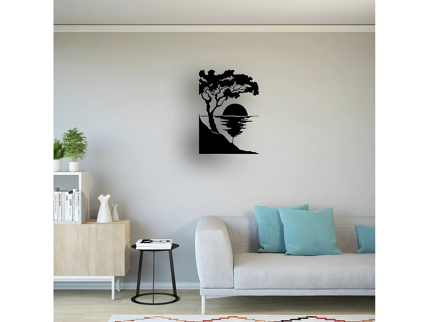 Metalen Decoratie Zonsondergang 1 - Zwart - 50x1,5x70 cm - EPIKASA