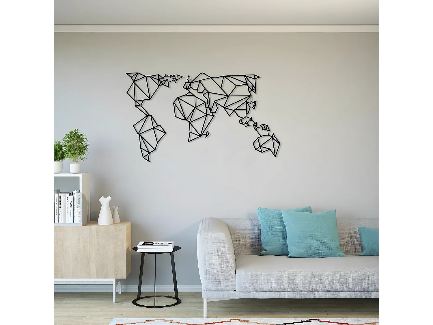 Decoração em Metal Mapa do Mundo 21, Preto, 140x1,5x80 cm, EPIKASA