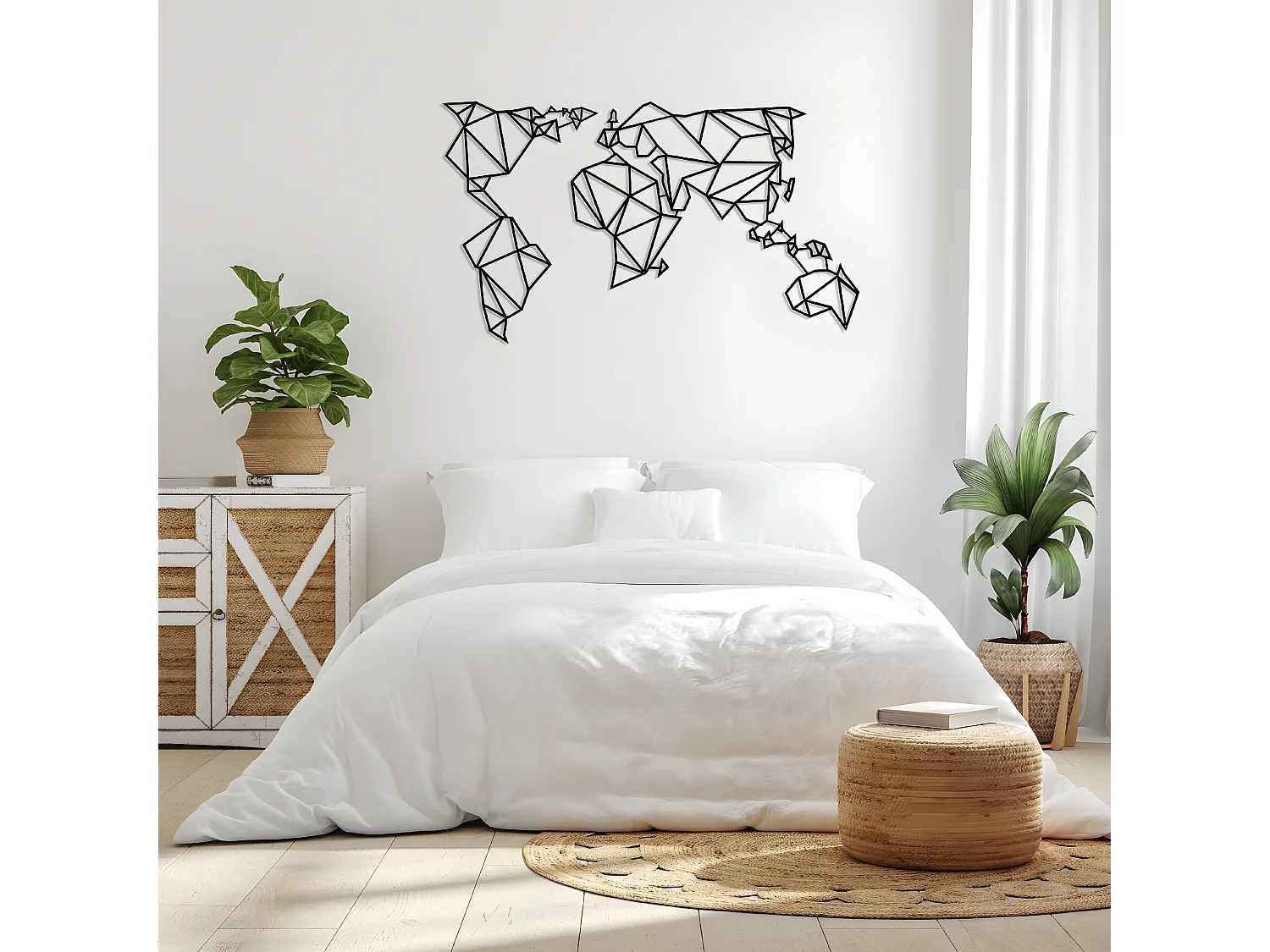 Decoração em Metal Mapa do Mundo 21, Preto, 140x1,5x80 cm, EPIKASA