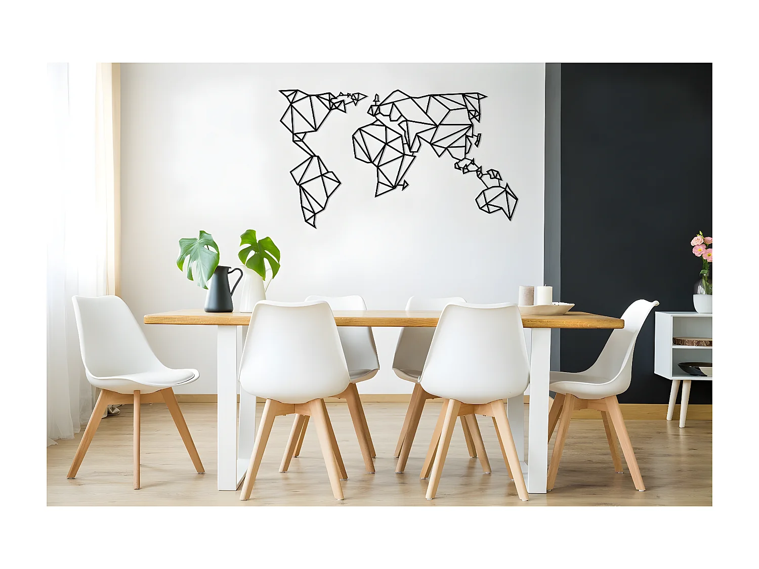Decoração em Metal Mapa do Mundo 21, Preto, 140x1,5x80 cm, EPIKASA