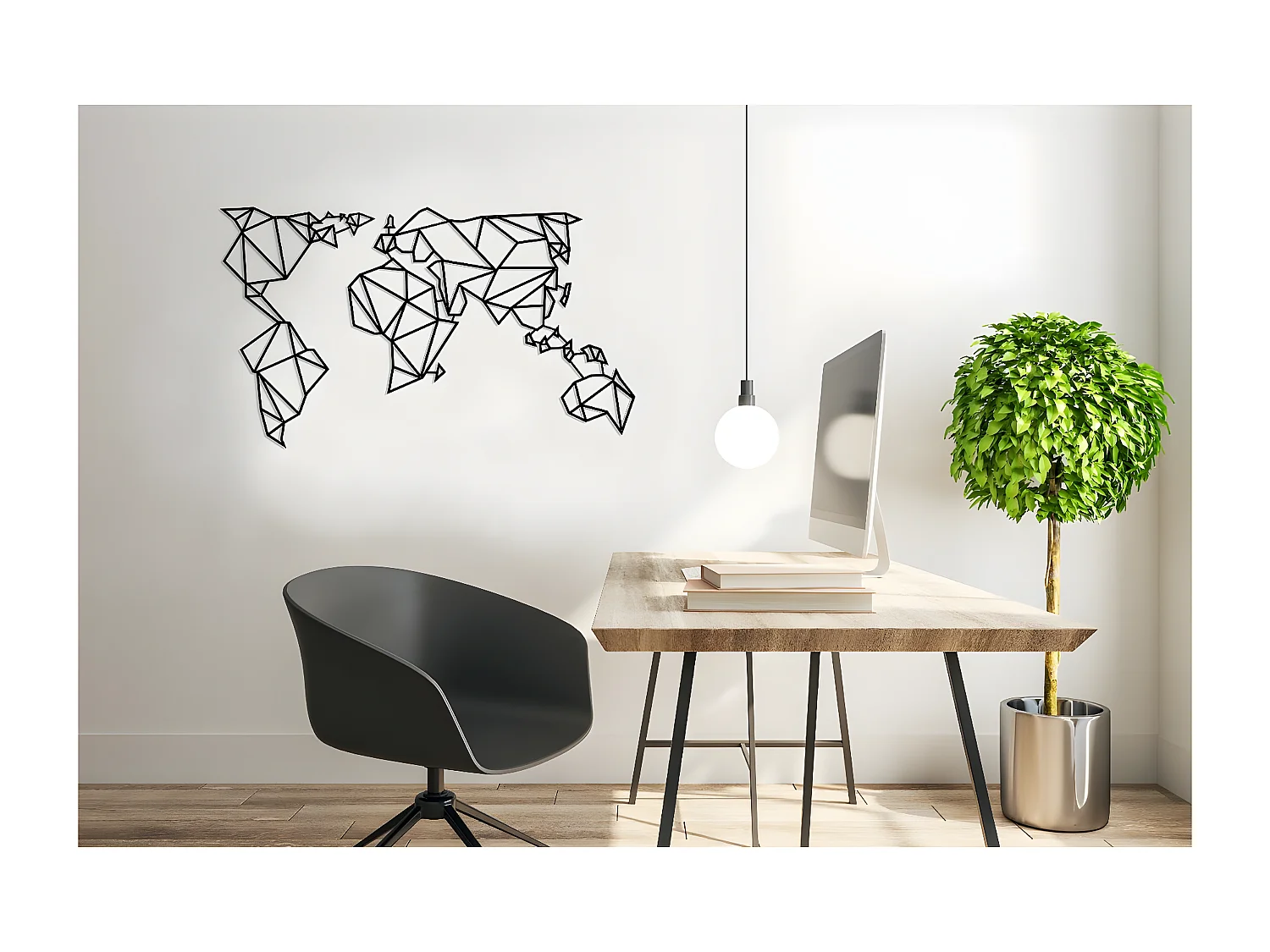 Decoração em Metal Mapa do Mundo 21, Preto, 140x1,5x80 cm, EPIKASA