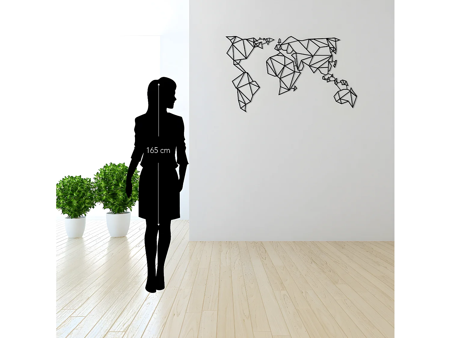 Decoração em Metal Mapa do Mundo 21, Preto, 140x1,5x80 cm, EPIKASA