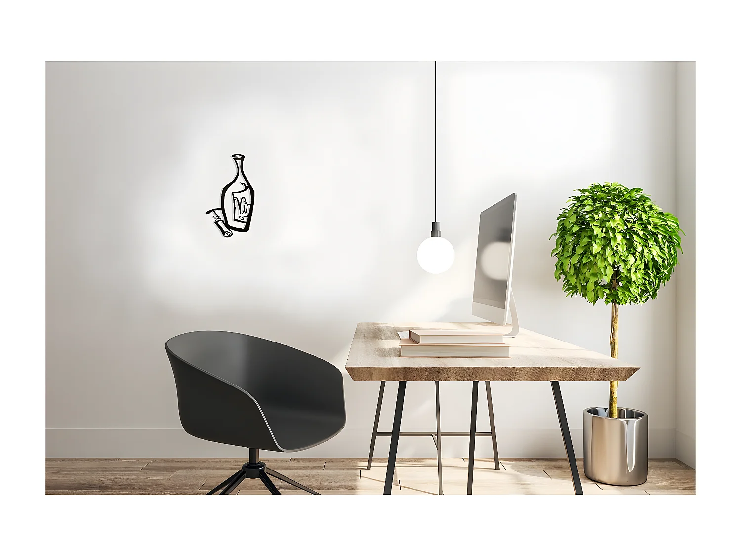 Metalen Decoratie Fles - Zwart - 25x1,5x45 cm - EPIKASA