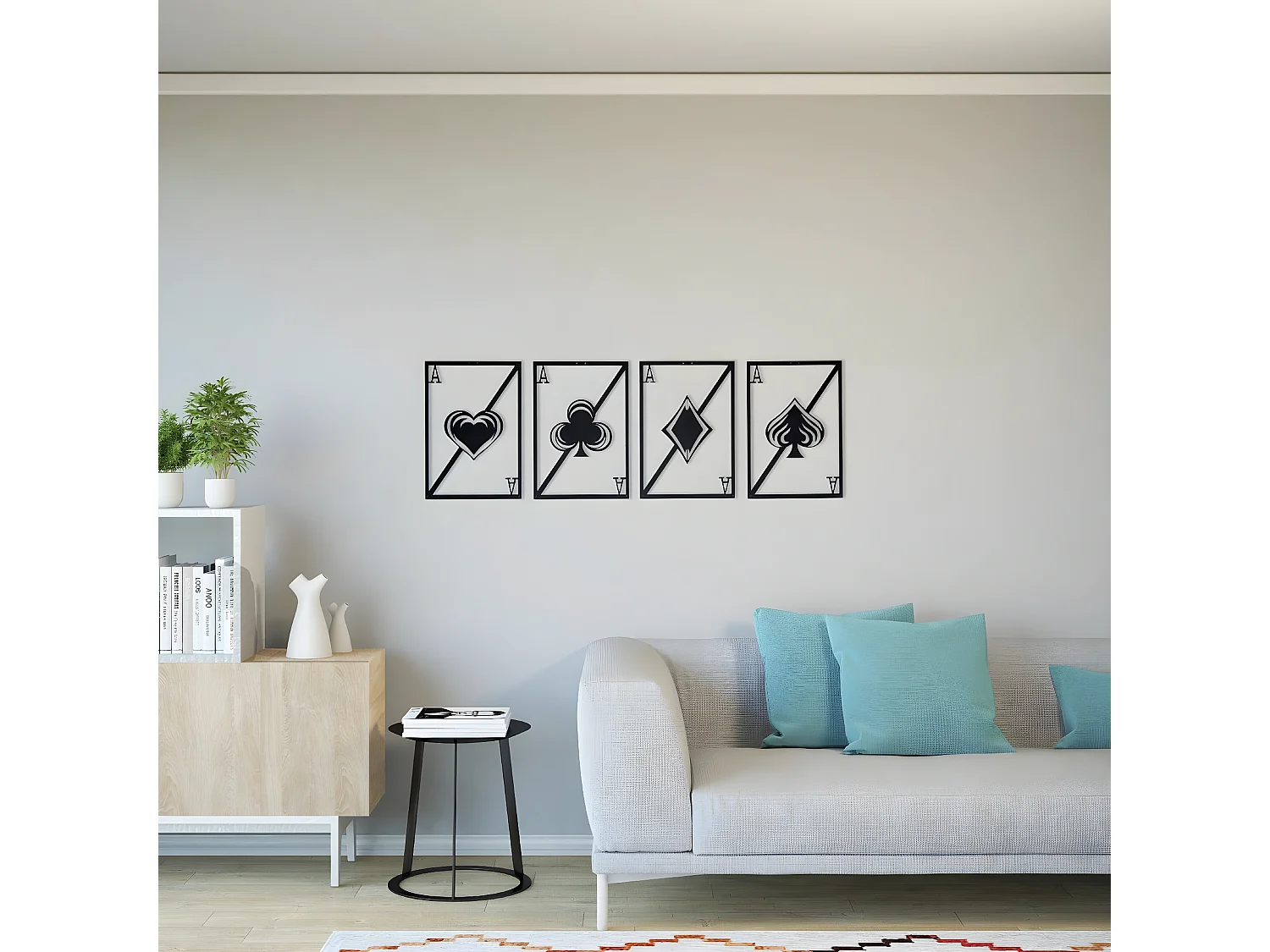 Dekoracja Metalowa Karty do gry, Czarny, 120x1,5x43 cm, EPIKASA