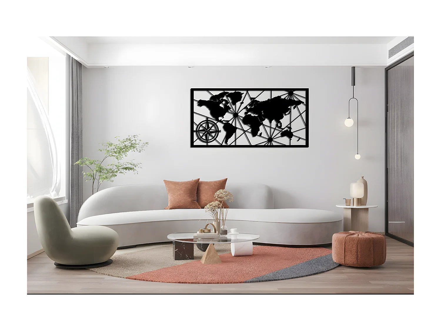 Decoração em Metal Mapa do Mundo 14, Preto, 100x1,5x50 cm, EPIKASA