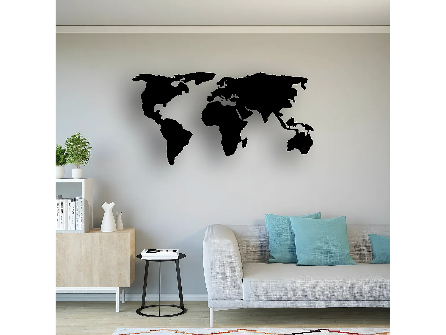 Dekoracja Metalowa Mapa świata 10, Czarny, 145x1,5x53 cm, EPIKASA