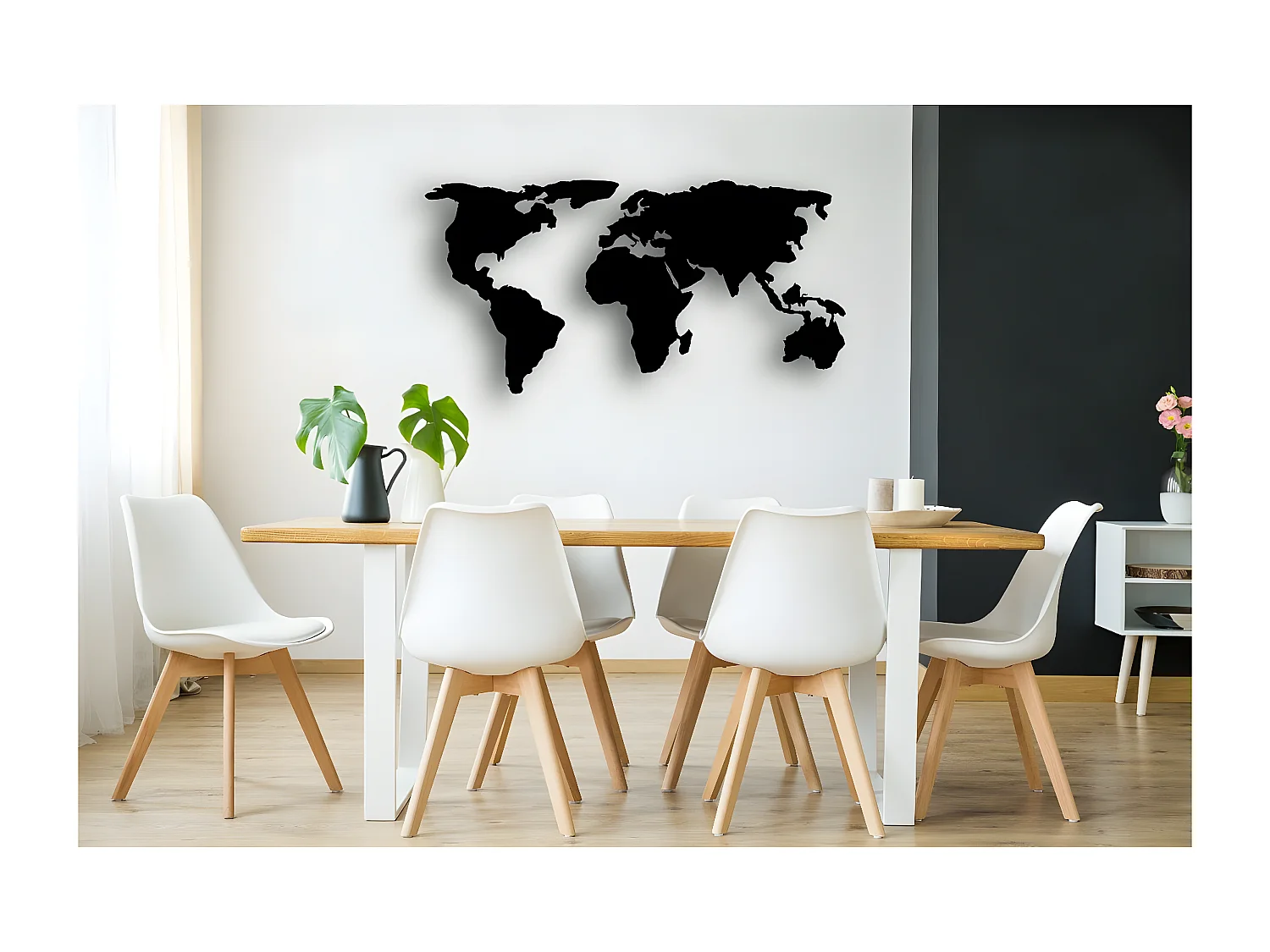 Dekoracja Metalowa Mapa świata 10, Czarny, 145x1,5x53 cm, EPIKASA