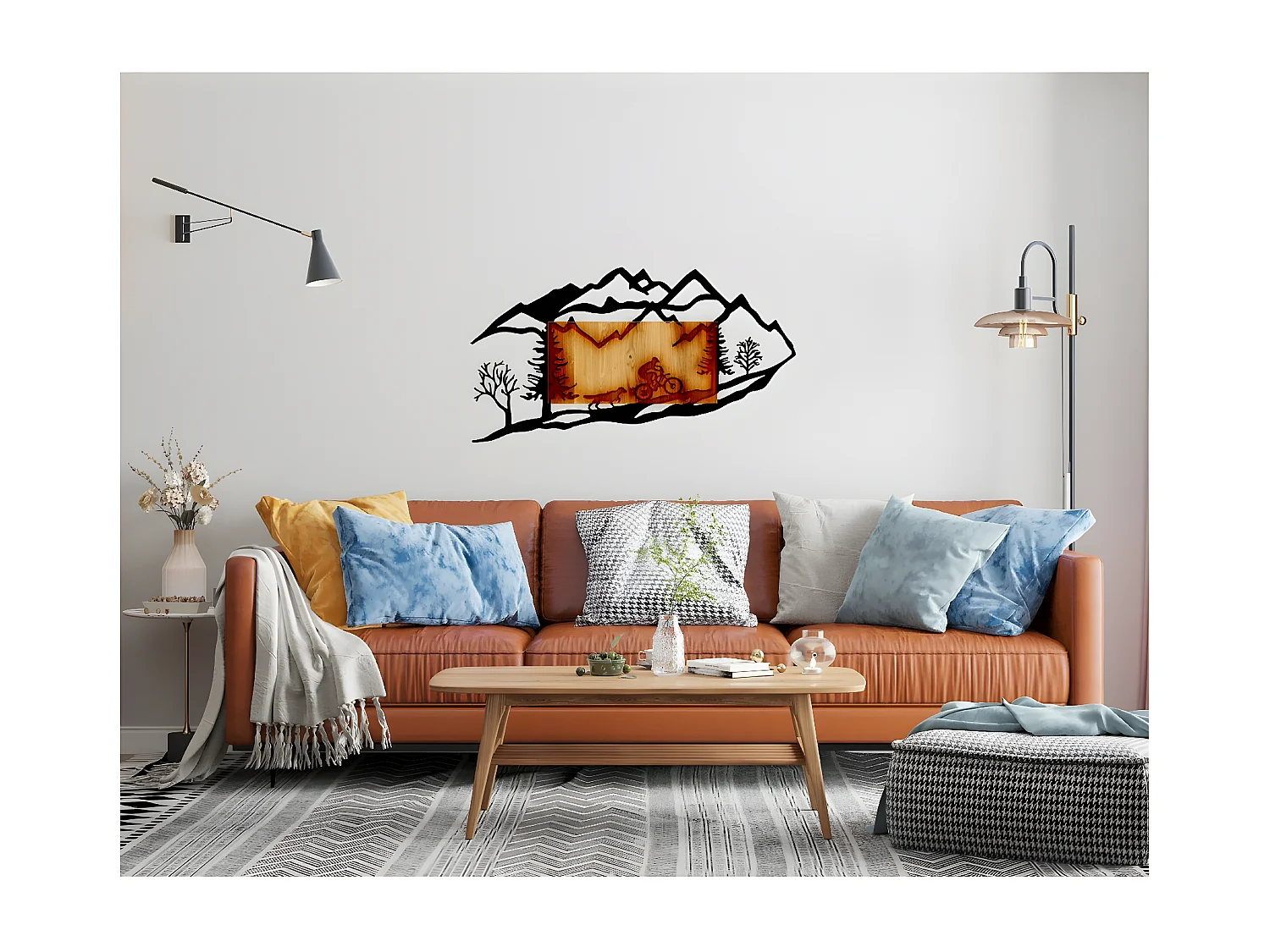 Dekoracja z Metalu i Drewna Góry 11, Czarny, 97x1,8x52 cm, EPIKASA