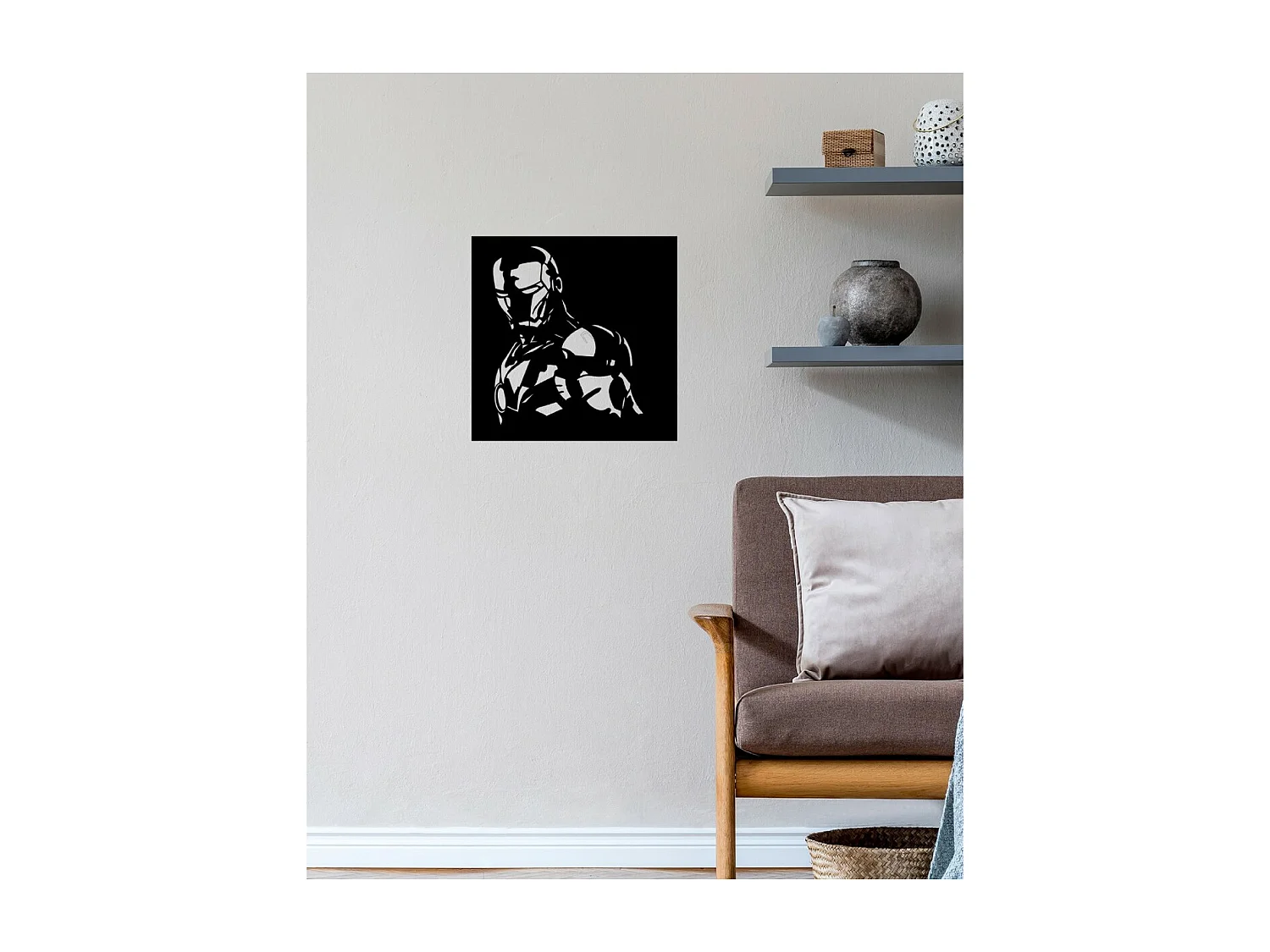 Décoration en Métal Iron Man, Noir, 70x1,5x70 cm, EPIKASA