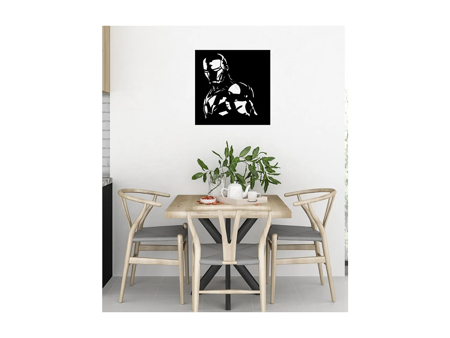 Décoration en Métal Iron Man, Noir, 70x1,5x70 cm, EPIKASA