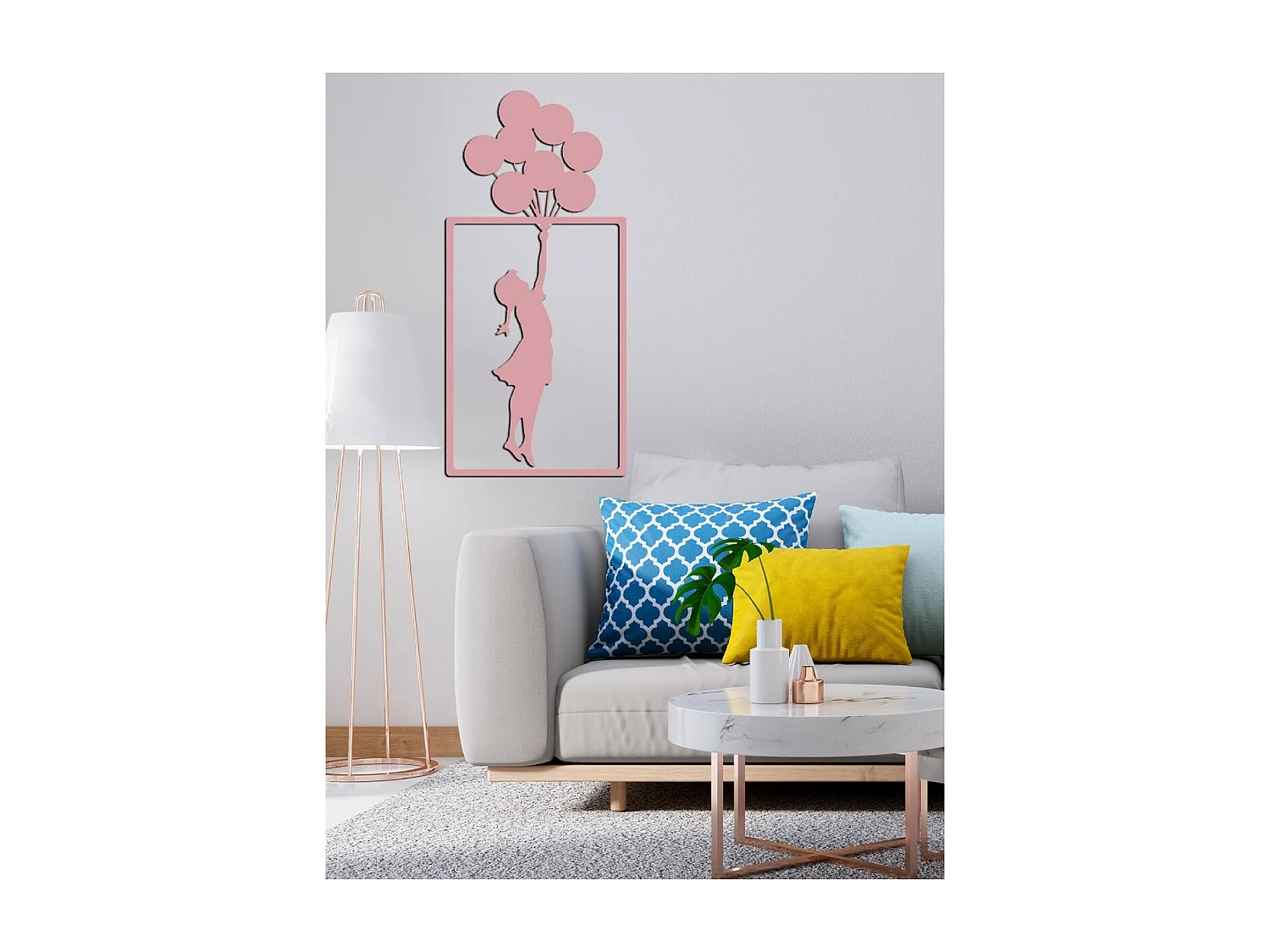 Decoração em Metal Rapariga Banksy 3, Cor-de-rosa, 47x1,5x100 cm, EPIKASA