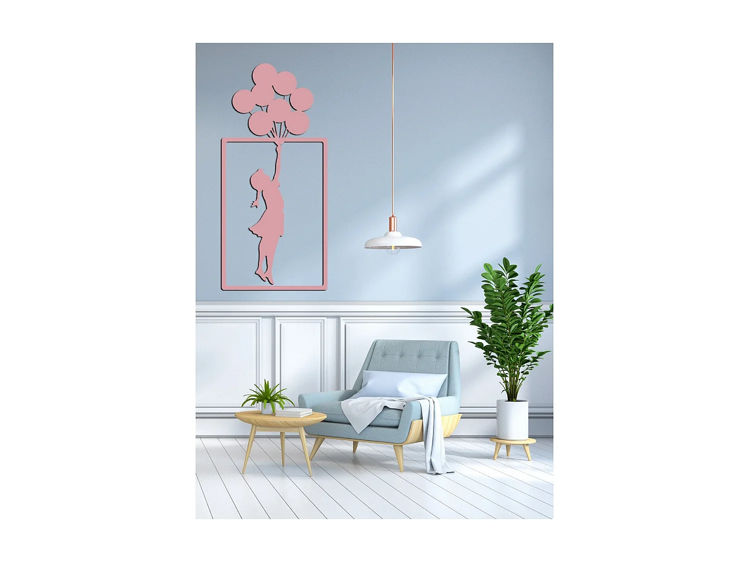 Decoração em Metal Rapariga Banksy 3, Cor-de-rosa, 47x1,5x100 cm, EPIKASA