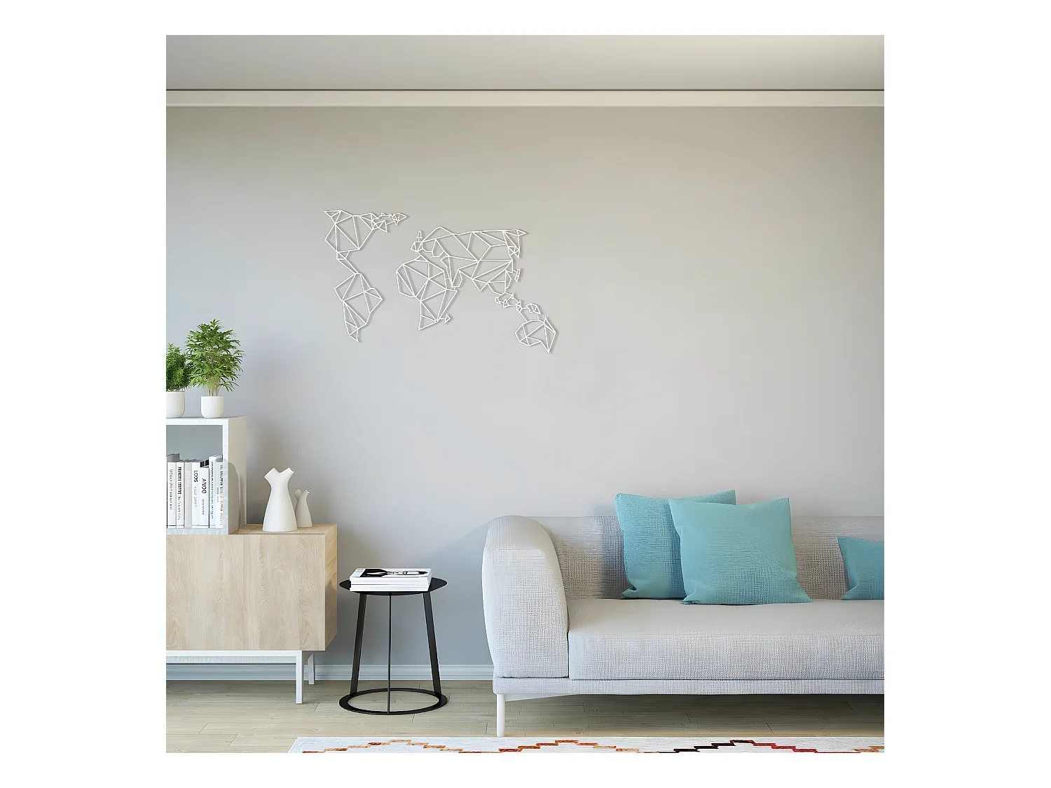 Metalen Decoratie Wereldkaart 19 - Wit - 100x1,5x58 cm - EPIKASA