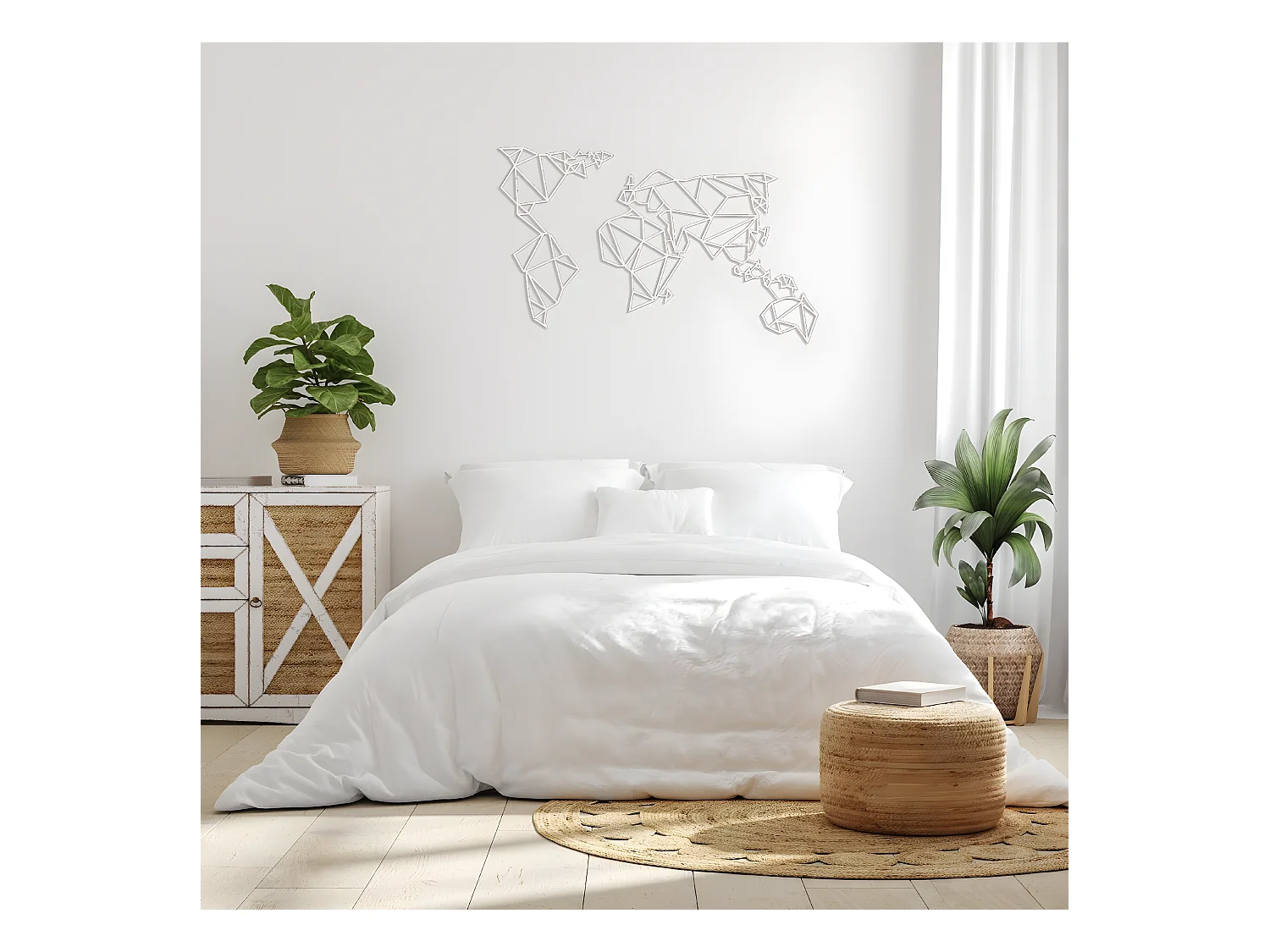 Metalen Decoratie Wereldkaart 19 - Wit - 100x1,5x58 cm - EPIKASA