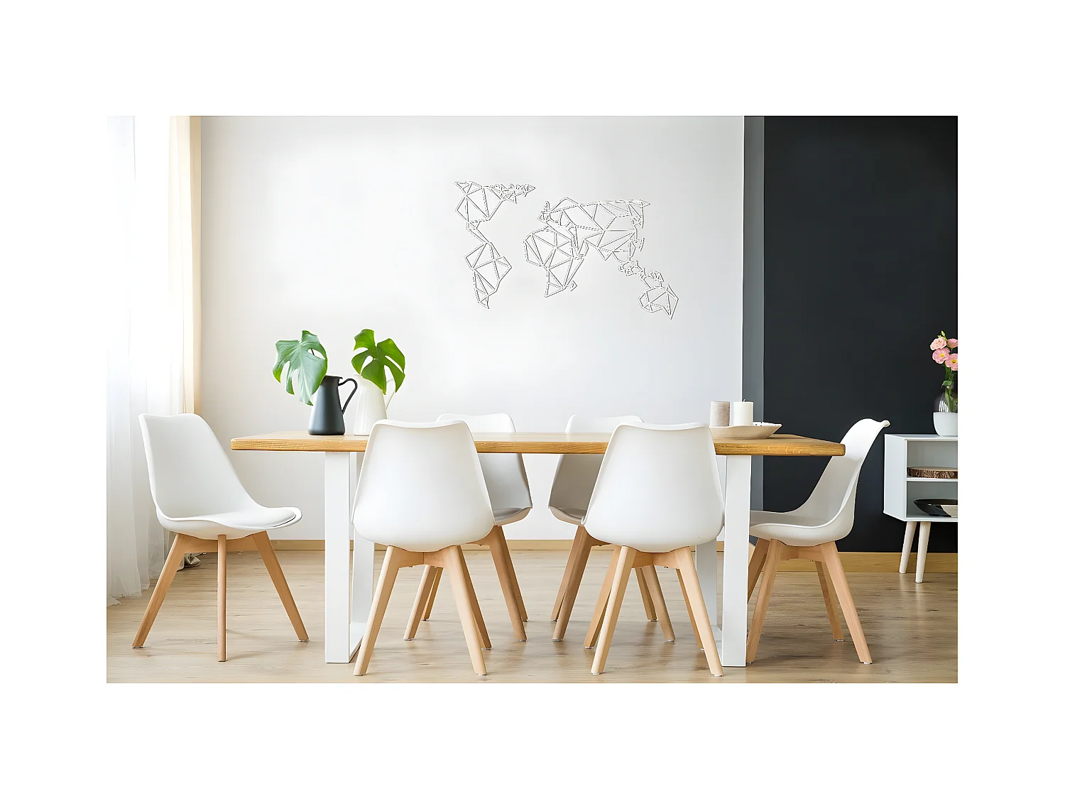 Metalen Decoratie Wereldkaart 19 - Wit - 100x1,5x58 cm - EPIKASA