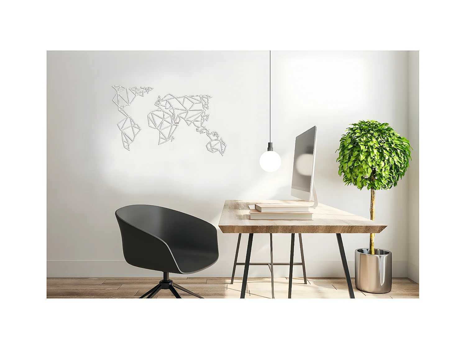 Metalen Decoratie Wereldkaart 19 - Wit - 100x1,5x58 cm - EPIKASA
