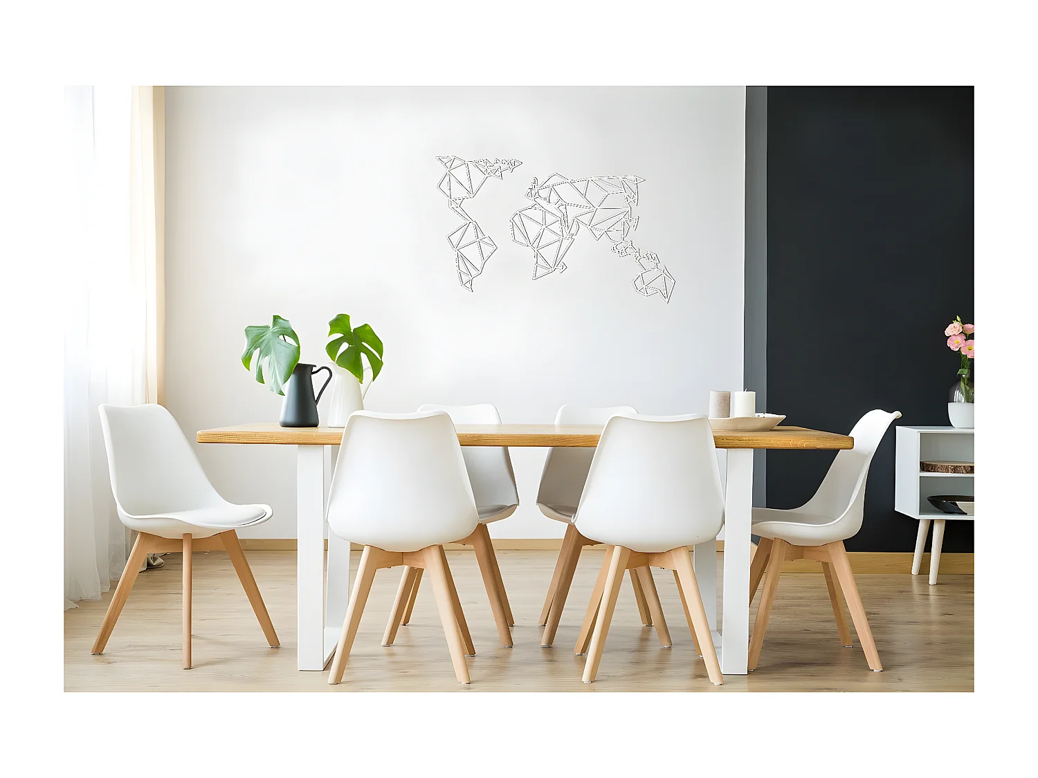 Metalen Decoratie Wereldkaart 19 - Wit - 100x1,5x58 cm - EPIKASA