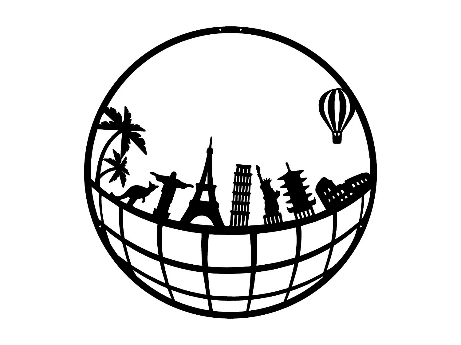 Metalen Decoratie Wereldkaart 23 - Zwart - 50x1,5x50 cm - EPIKASA