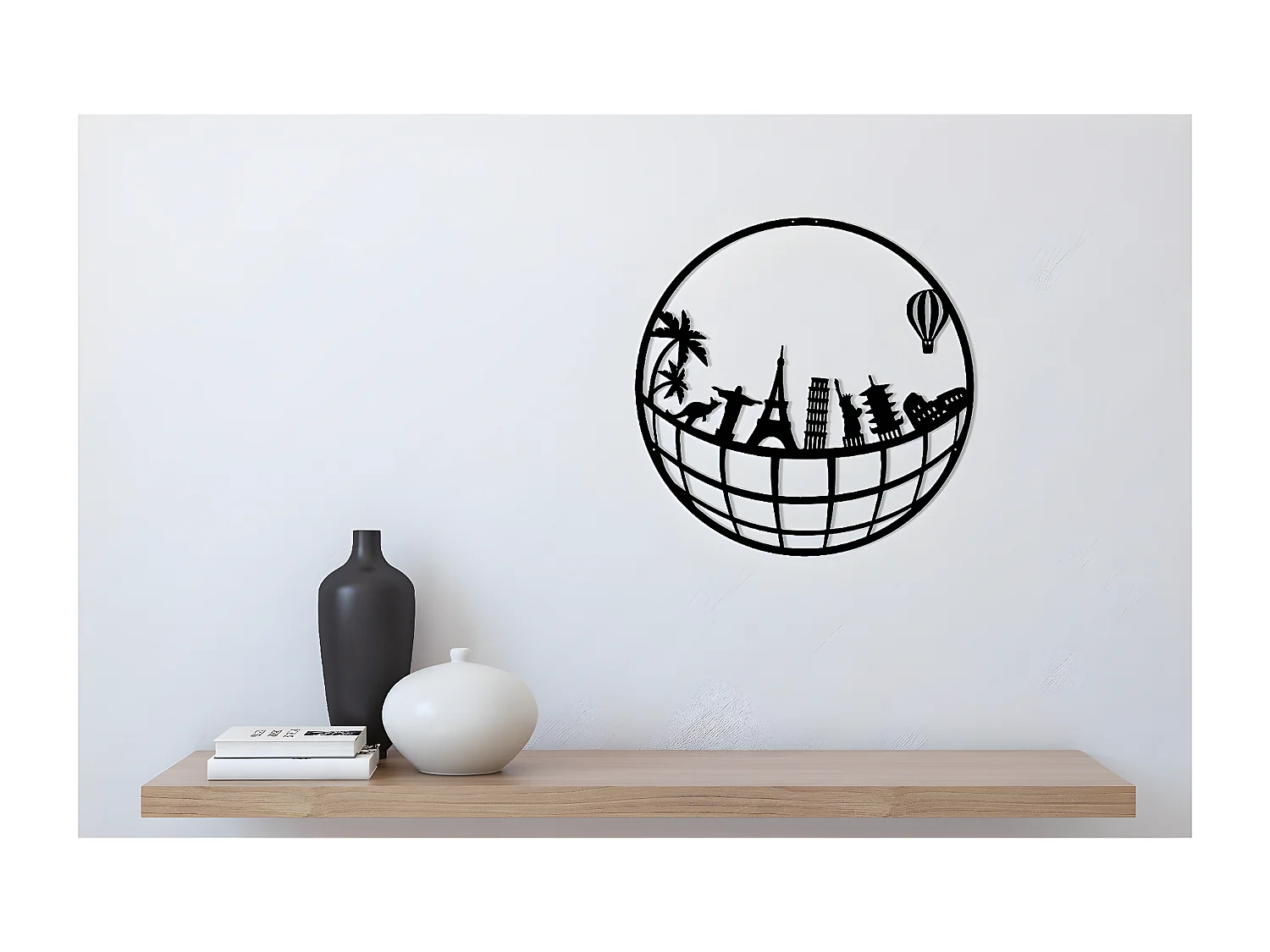 Metalen Decoratie Wereldkaart 23 - Zwart - 50x1,5x50 cm - EPIKASA