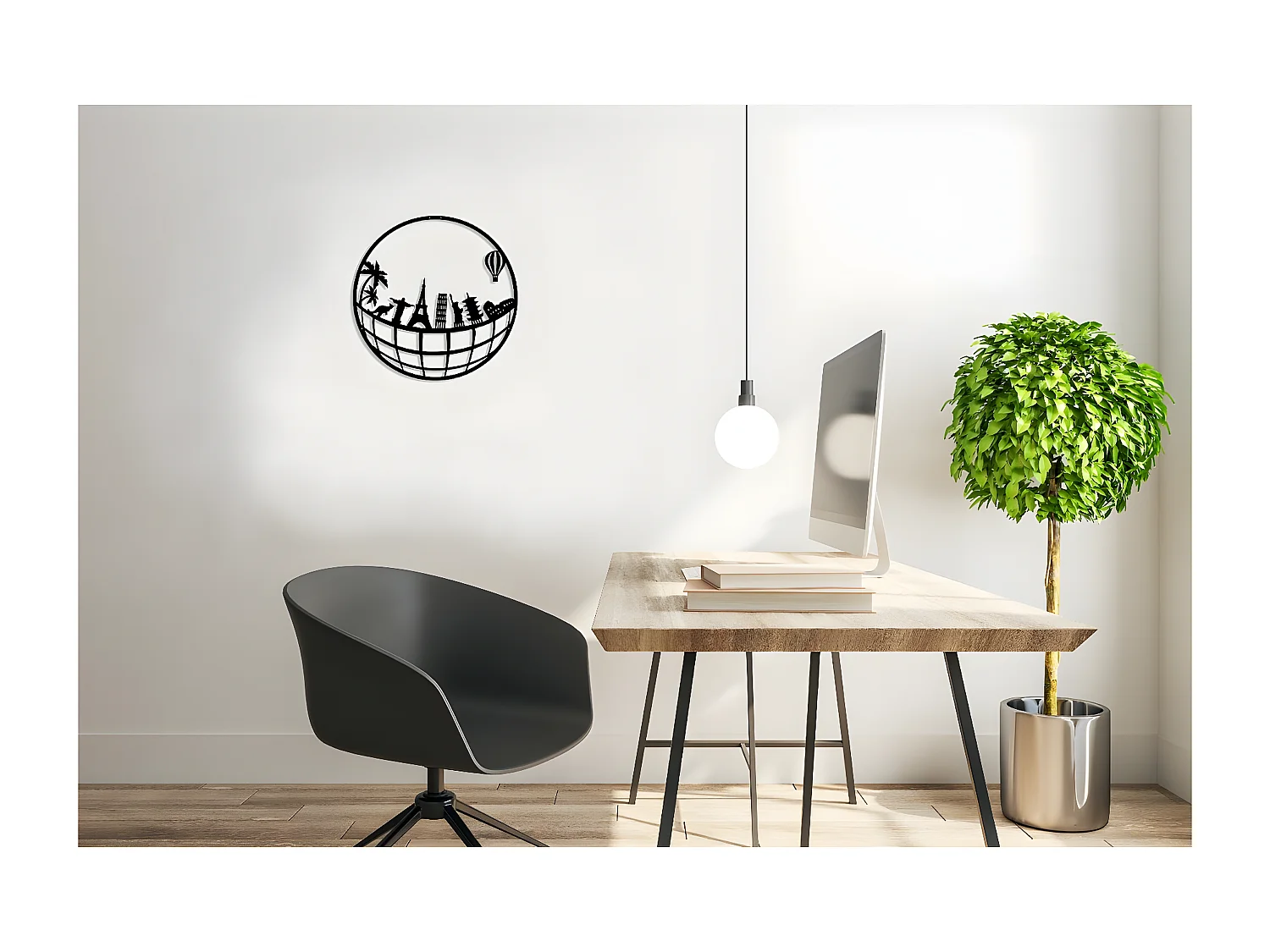 Metalen Decoratie Wereldkaart 23 - Zwart - 50x1,5x50 cm - EPIKASA