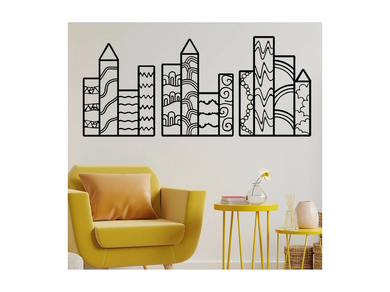 Metalen Decoratie Wolkenkrabbers - Zwart - 150x1,5x69 cm - EPIKASA