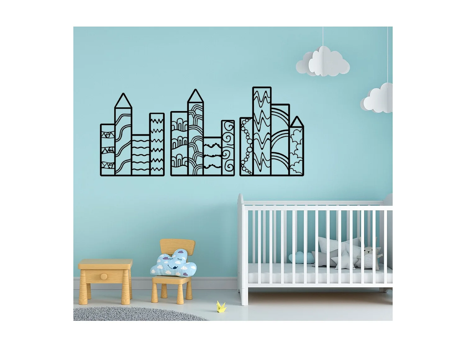 Metalen Decoratie Wolkenkrabbers - Zwart - 150x1,5x69 cm - EPIKASA