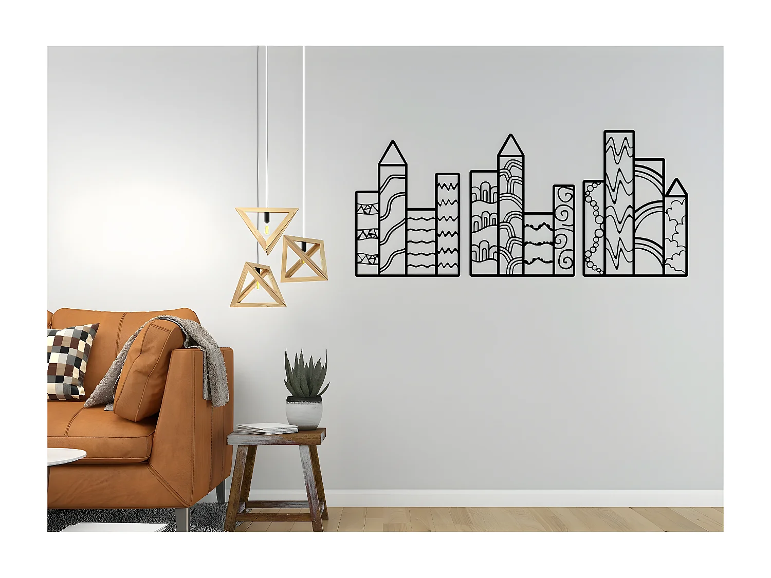 Metalen Decoratie Wolkenkrabbers - Zwart - 150x1,5x69 cm - EPIKASA