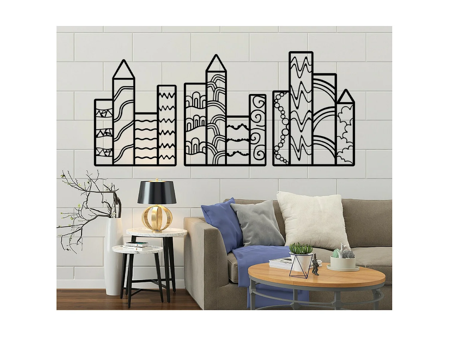 Metalen Decoratie Wolkenkrabbers - Zwart - 150x1,5x69 cm - EPIKASA