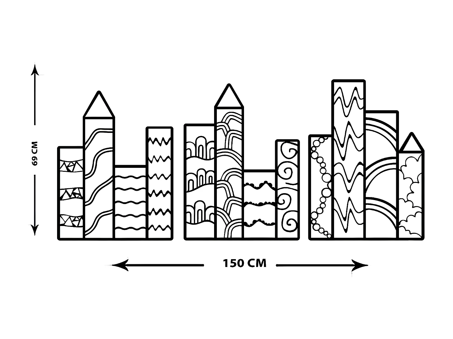 Metalen Decoratie Wolkenkrabbers - Zwart - 150x1,5x69 cm - EPIKASA