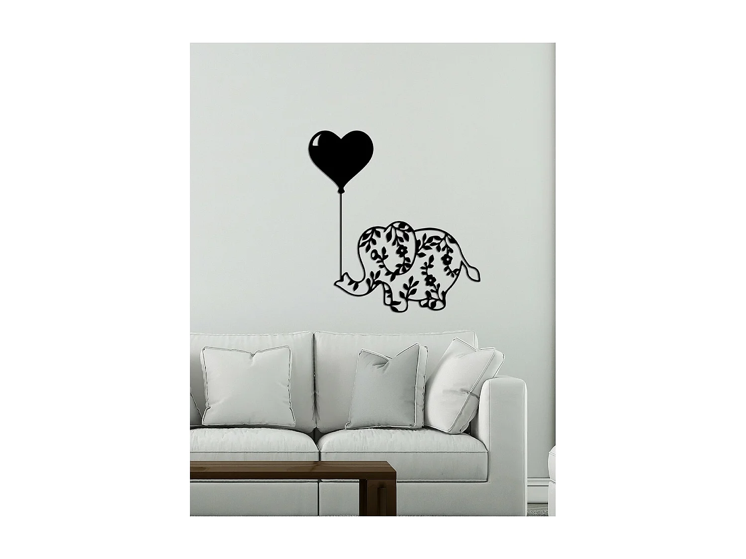 Metalen Decoratie Olifantijn - Zwart - 67x1,5x71 cm - EPIKASA