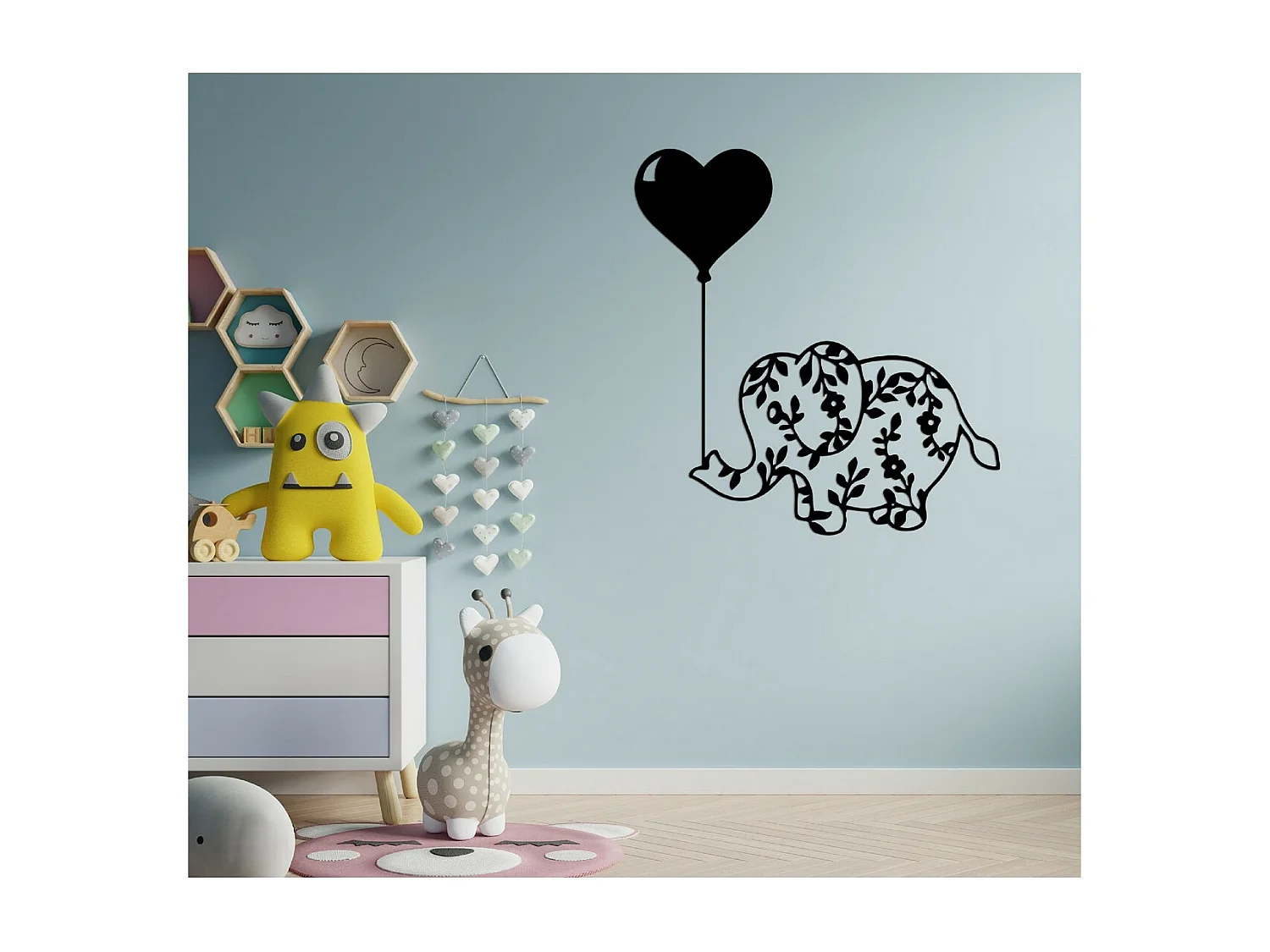 Metalen Decoratie Olifantijn - Zwart - 67x1,5x71 cm - EPIKASA