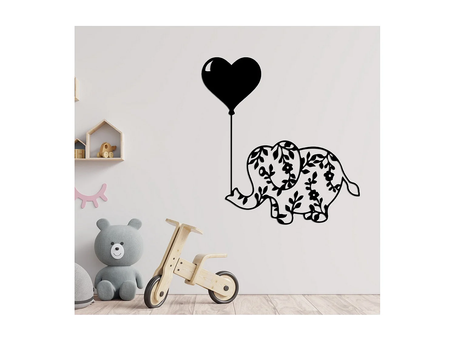 Metalen Decoratie Olifantijn - Zwart - 67x1,5x71 cm - EPIKASA