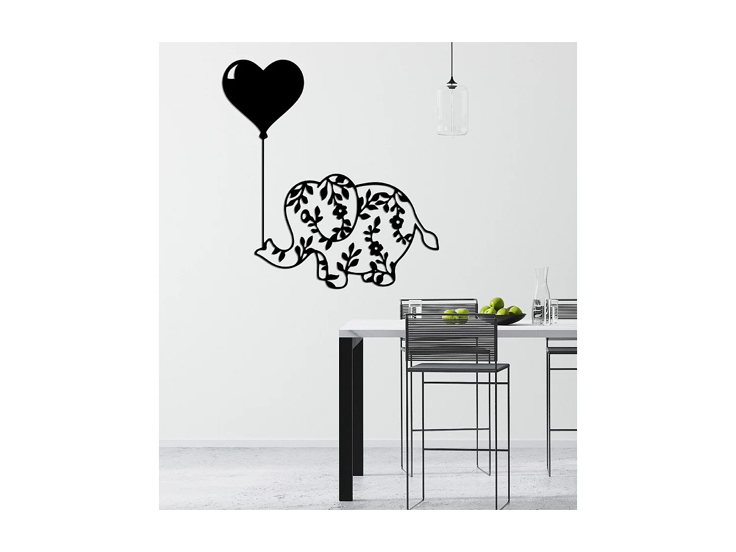 Metalen Decoratie Olifantijn - Zwart - 67x1,5x71 cm - EPIKASA