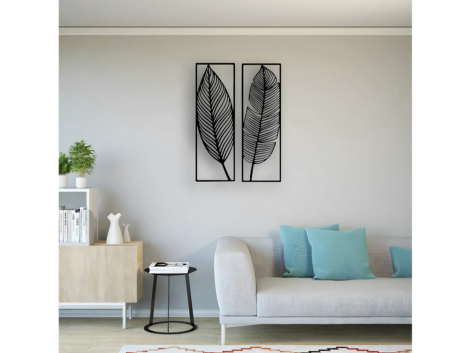 Décoration en Métal Feuille 6, Noir, 65x1,5x90 cm, EPIKASA