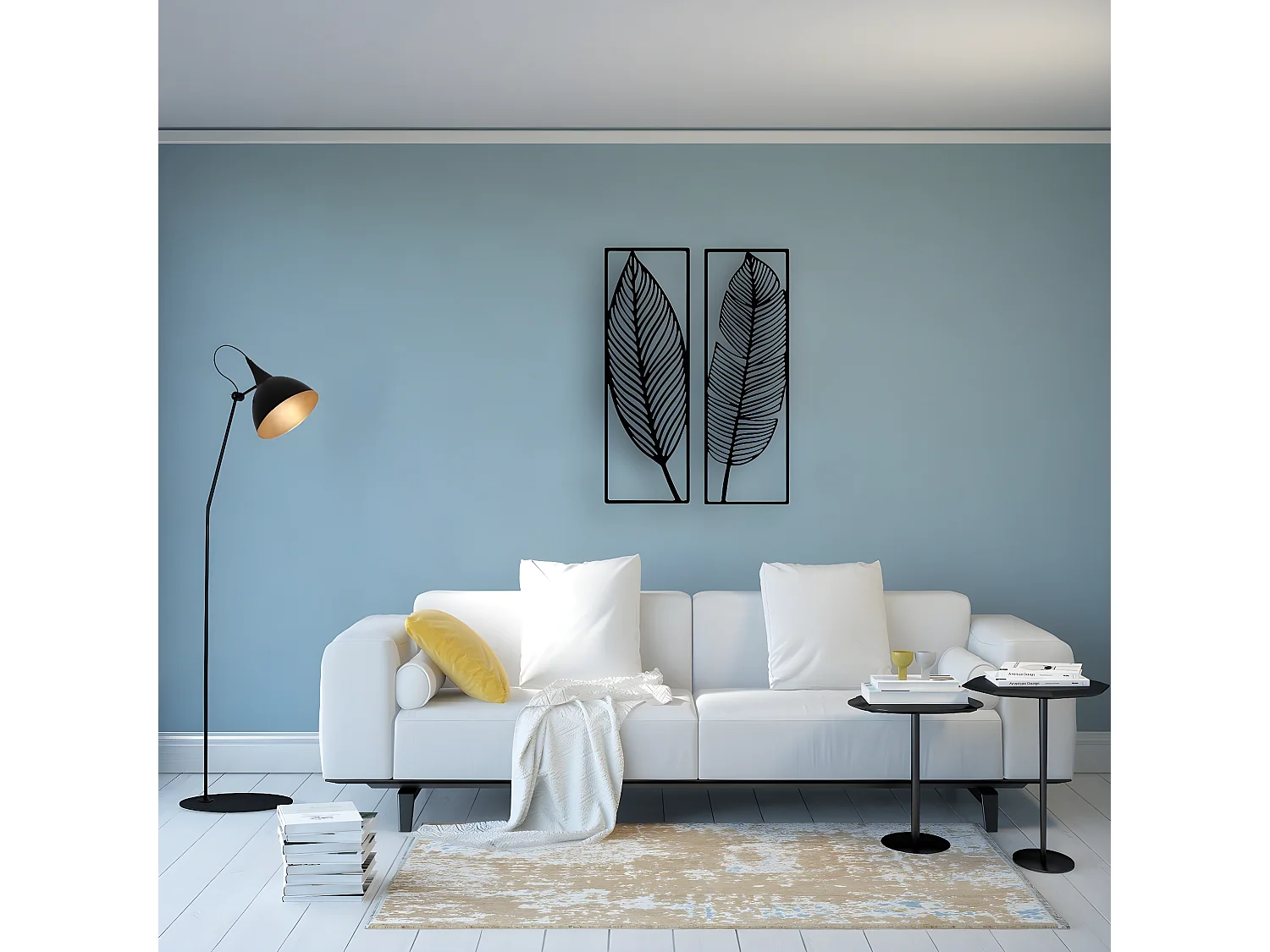 Décoration en Métal Feuille 6, Noir, 65x1,5x90 cm, EPIKASA