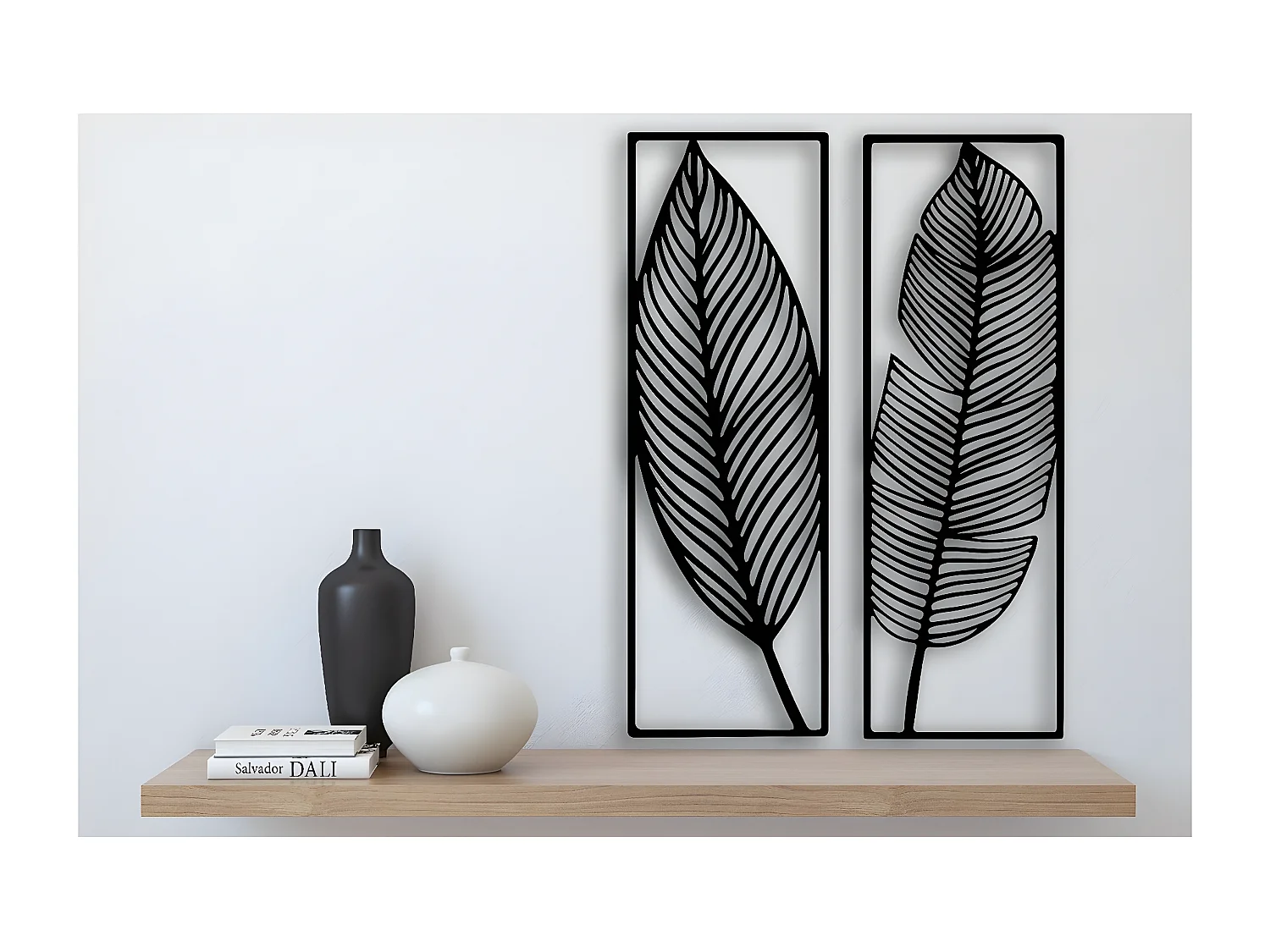 Décoration en Métal Feuille 6, Noir, 65x1,5x90 cm, EPIKASA