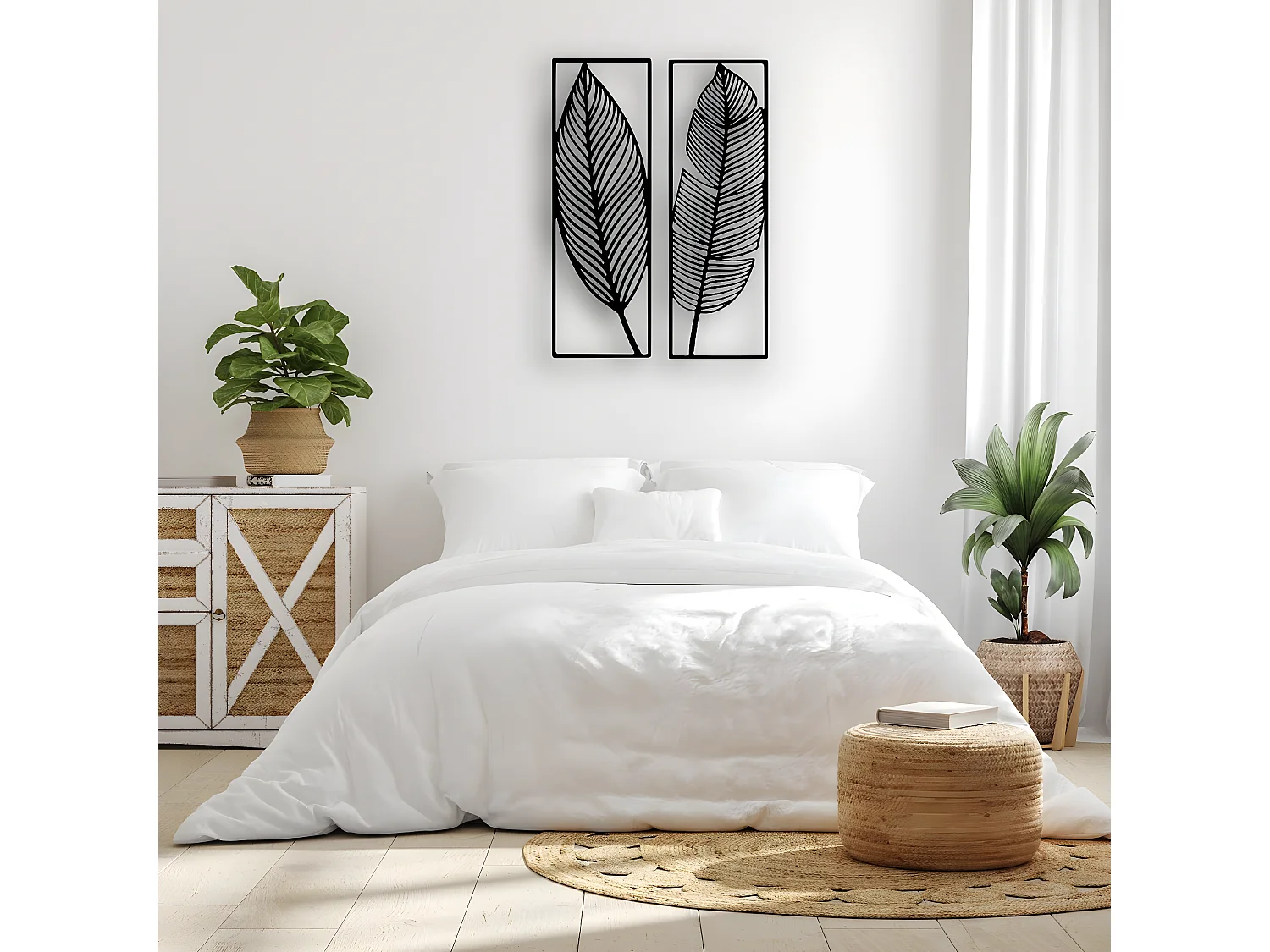 Décoration en Métal Feuille 6, Noir, 65x1,5x90 cm, EPIKASA