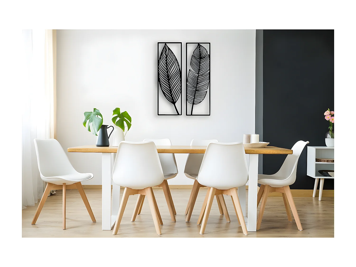 Décoration en Métal Feuille 6, Noir, 65x1,5x90 cm, EPIKASA