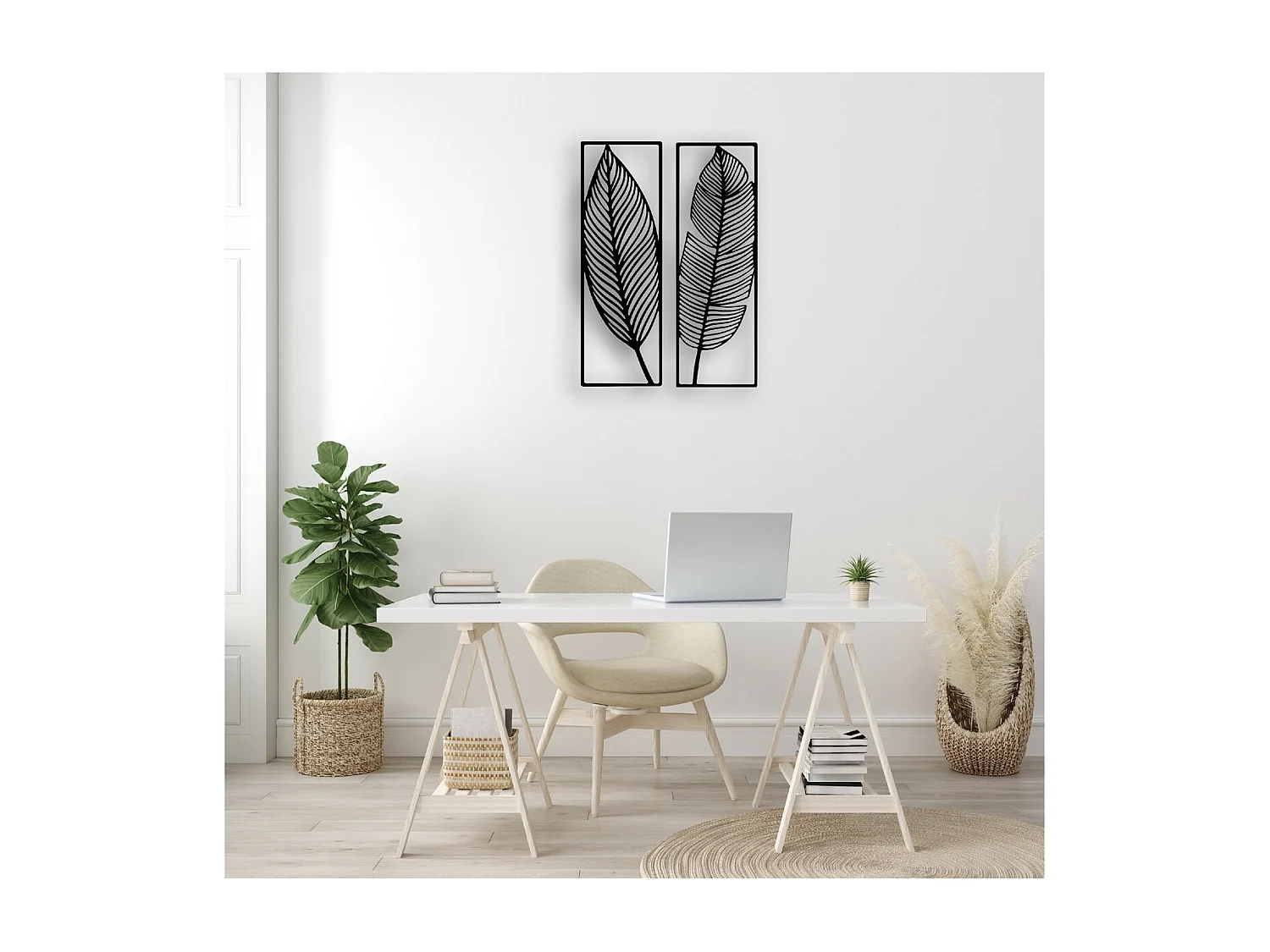 Décoration en Métal Feuille 6, Noir, 65x1,5x90 cm, EPIKASA