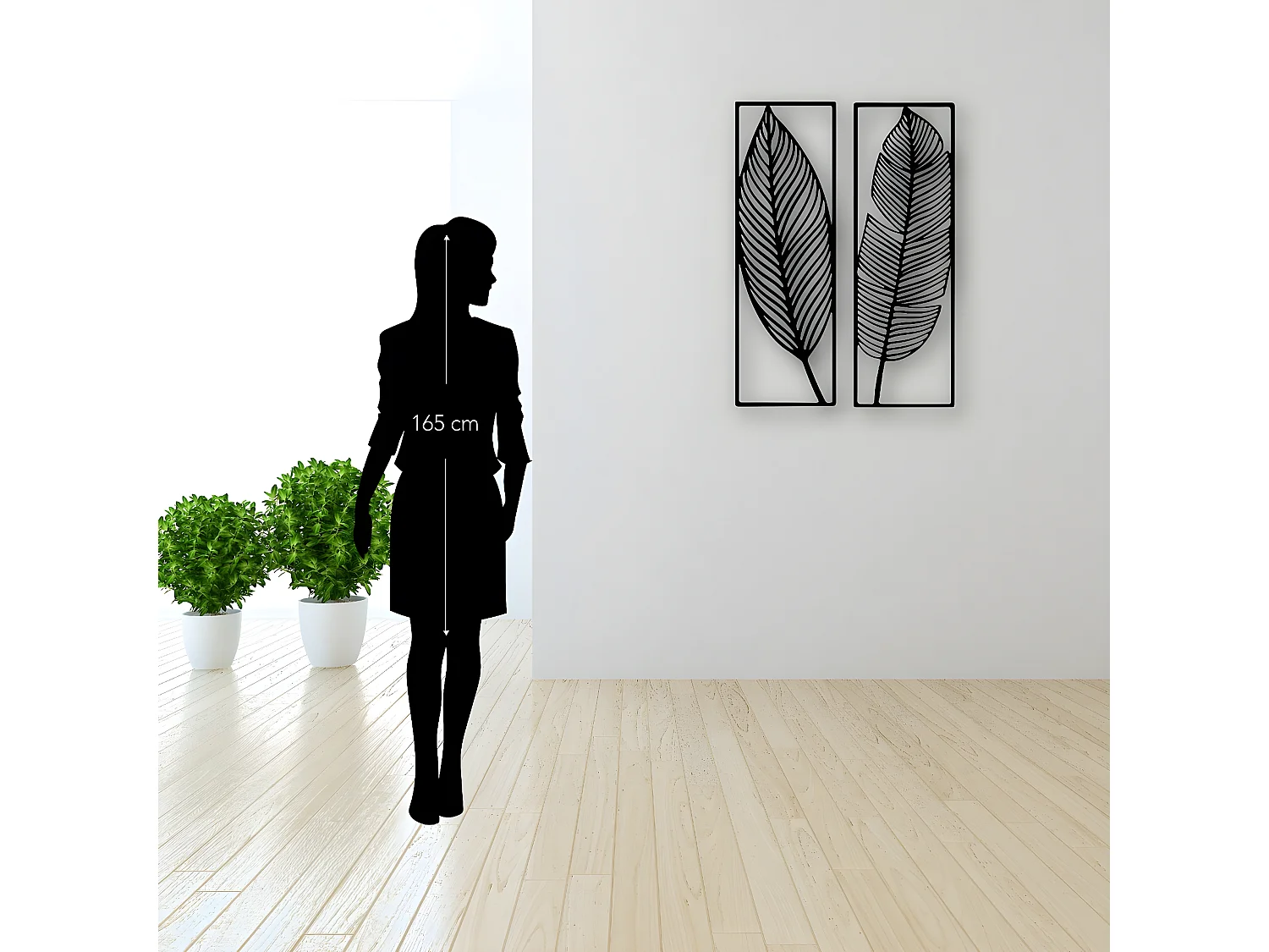 Décoration en Métal Feuille 6, Noir, 65x1,5x90 cm, EPIKASA