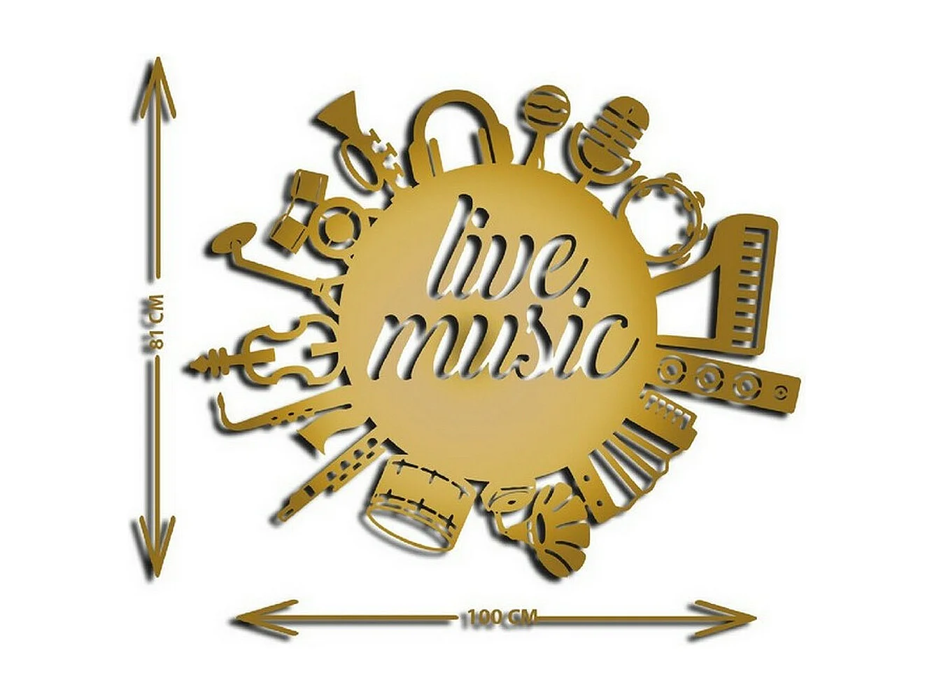 Decoração em Metal Live Music 1, Ouro, 100x1,5x81 cm, EPIKASA