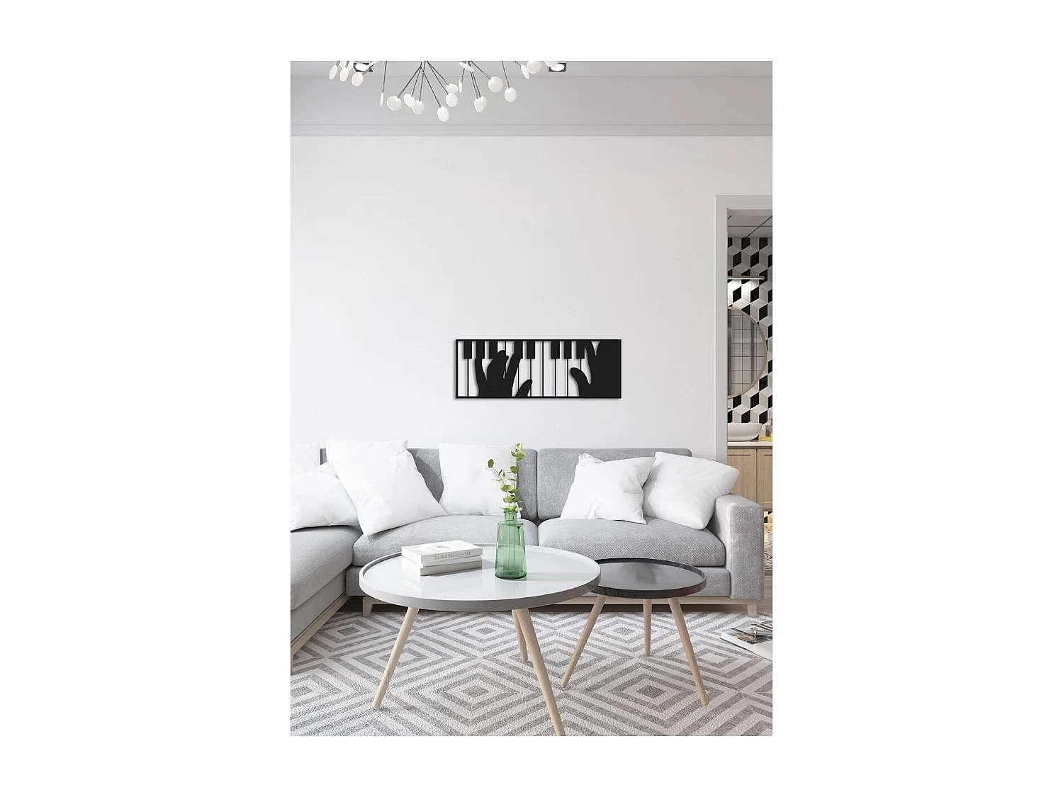 Décoration en Métal Pianoforte 3, Noir, 84x1,5x30 cm, EPIKASA