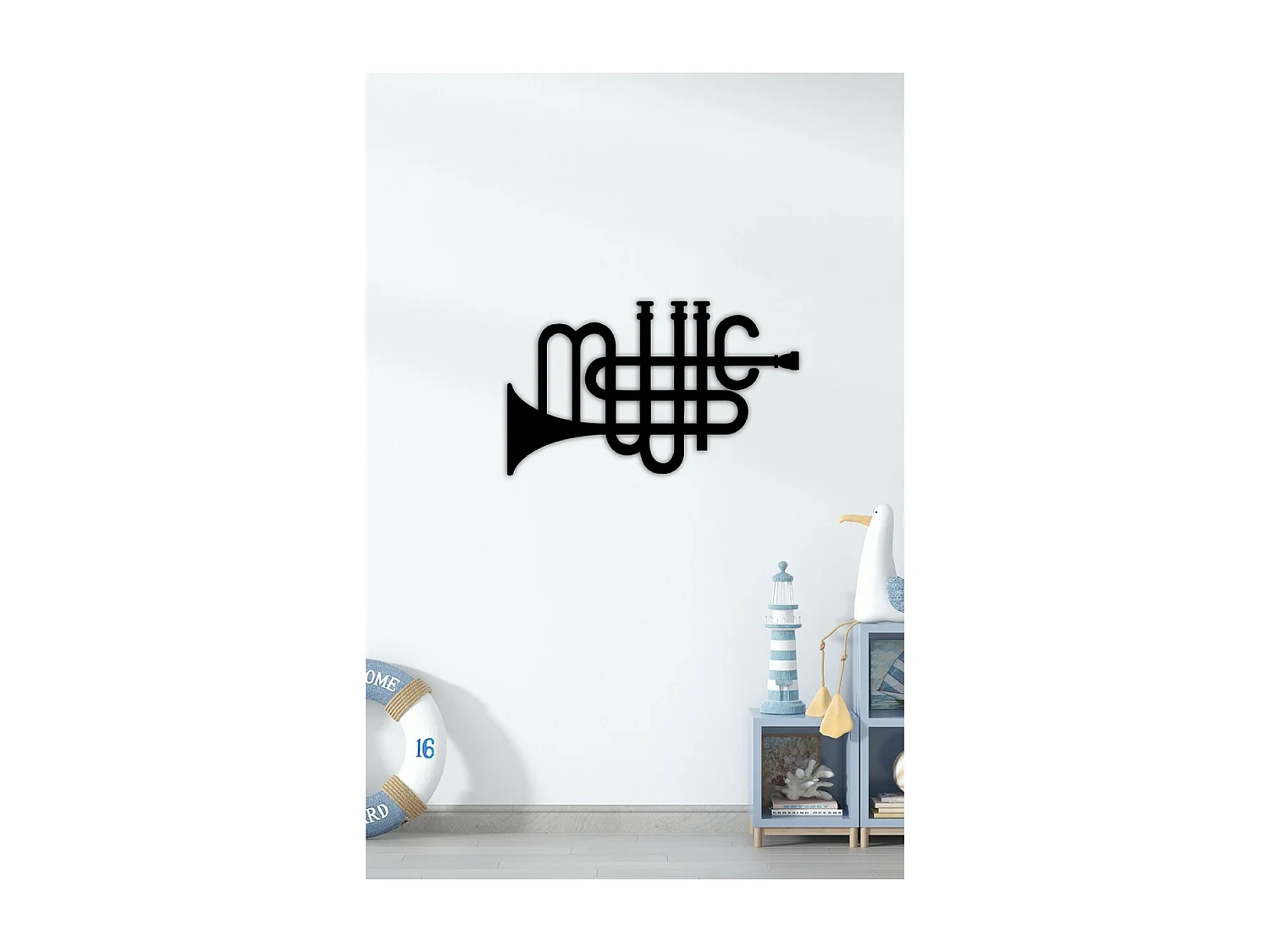 Décoration en Métal Trompette, Noir, 70x1,5x42 cm, EPIKASA