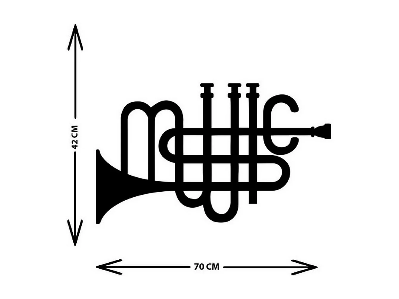 Décoration en Métal Trompette, Noir, 70x1,5x42 cm, EPIKASA