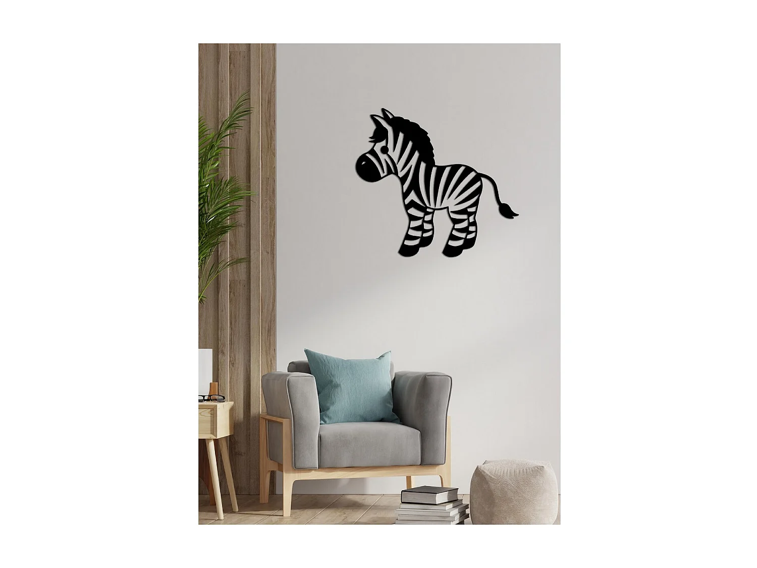 Decoração em Metal Zebra, Preto, 67x1,5x61 cm, EPIKASA